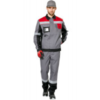 Куртка мужская рабочая летняя для ИТР "Виват" серо-черно-красная