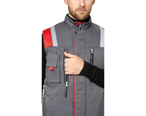 Жилет мужской утепленный рабочий "Авангард" серый-красный